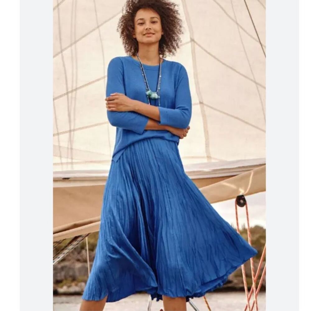 NWT J. Jill Solstice Blue Pleated Accordion Pull On Midi Skirt Size 2X